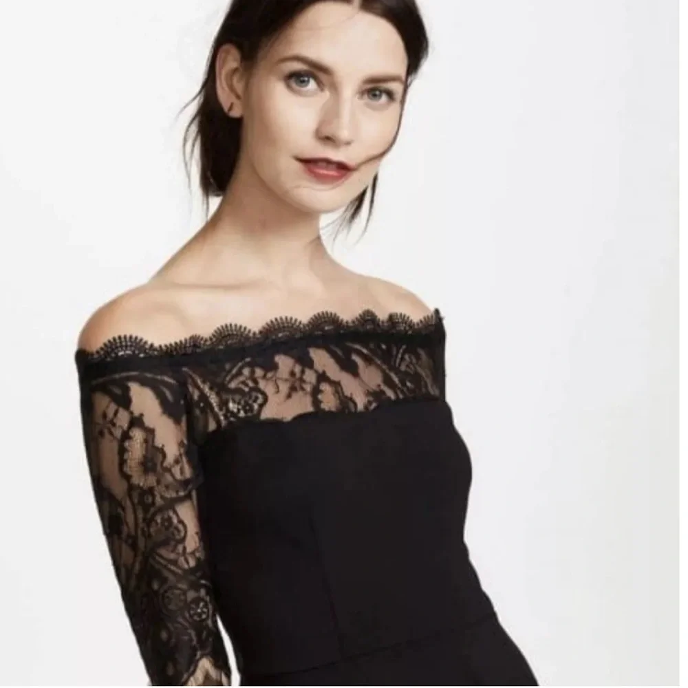 NWT BB DAKOTA Lace Off the Shoulder Black Knee Length Dress - Picture 3 of 14